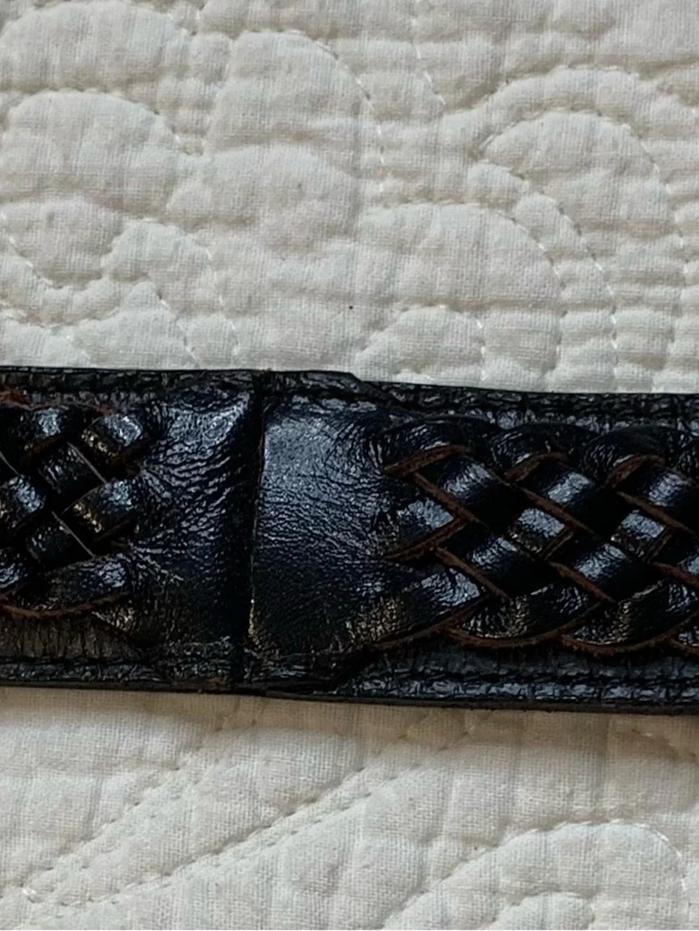Vintage Manhattan Black Leather Belt with Gold-Tone Buckle